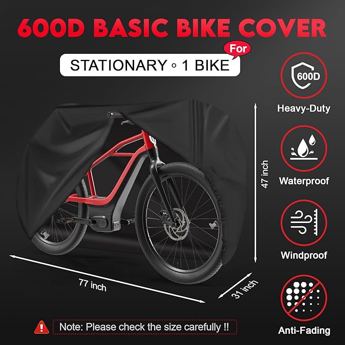 Bike Cover for 1 Bike - 600D Bike Covers Outdoor Storage Waterproof & Heavy Duty, Bicycle Cover for Single eBike, Mountain Bike, Road Bike, Hybrid Bike, Beach Cruiser Bike, Scooter and More