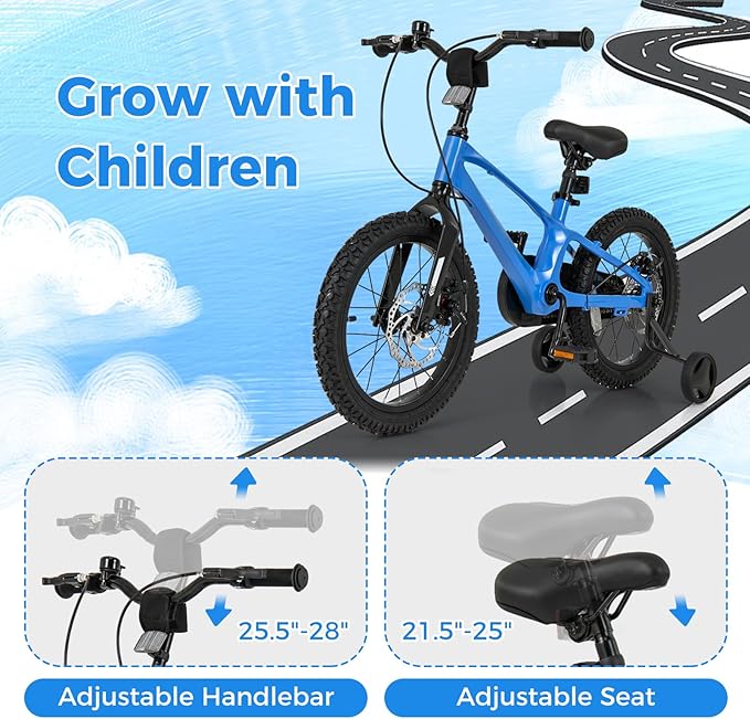BABY JOY Kids Bike, 16" Magnesium Sporty Bicycle with Dual Disc Brakes, Removable Training Wheels, Body Suspension, Adjustable Handlebar & Saddle, Girls Boys Bike