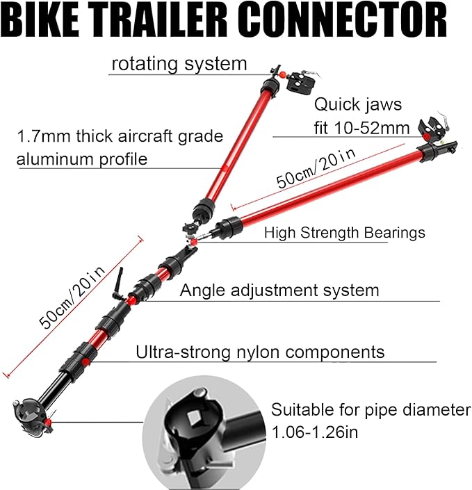 Bike Trailer Hitch for Portable Folding Wagon Bike Trailer Connector for Pet Cart Bicycle Trailer Collapsible Steel Garden Cart for Grocery Sports Garden Shopping Camping