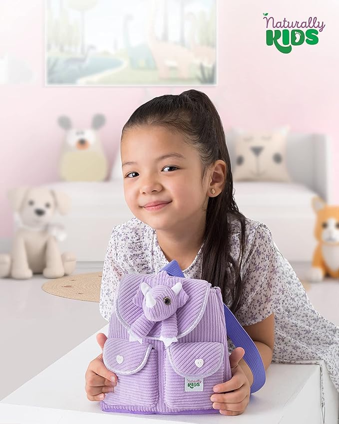 Purple Dinosaur Triceratops Mini Backpack for Kids, Mini Backpack for Toddler Girls, Gift for 2 3 4 5 Year Old Girl Boy