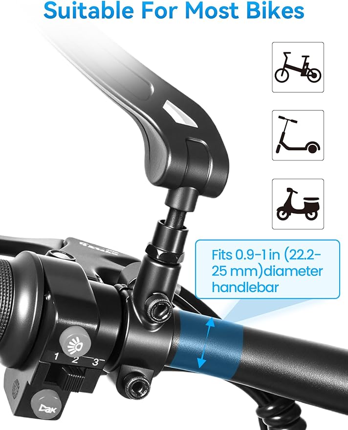 Bike Mirror Handlebar Mount 360° Adjustable 2pcs, Bike Accessories Bicycle Mirrors for Handlebars with Scratch Resistant Glass, E Bike Rear View Mirror for Scooter, Motorcycle