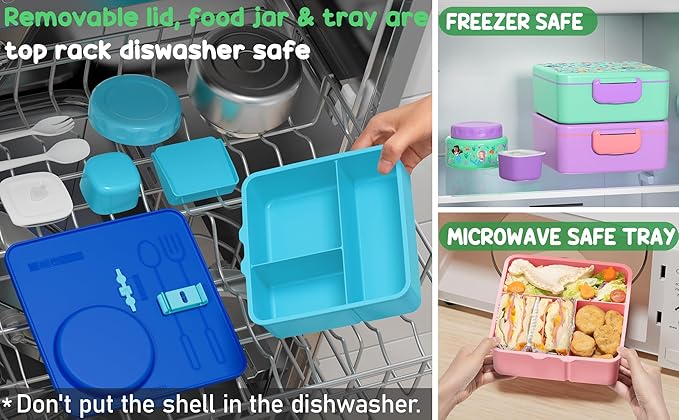 Fimibuke Bento lunch Box Set for Kids Adult with 8oz Insulated Food Jar, Lunch Bag & Sauce Cup, Leakproof Dishwasher Safe Toddler Lunch Food Container with 3-4 Compartment for School Girls Boys