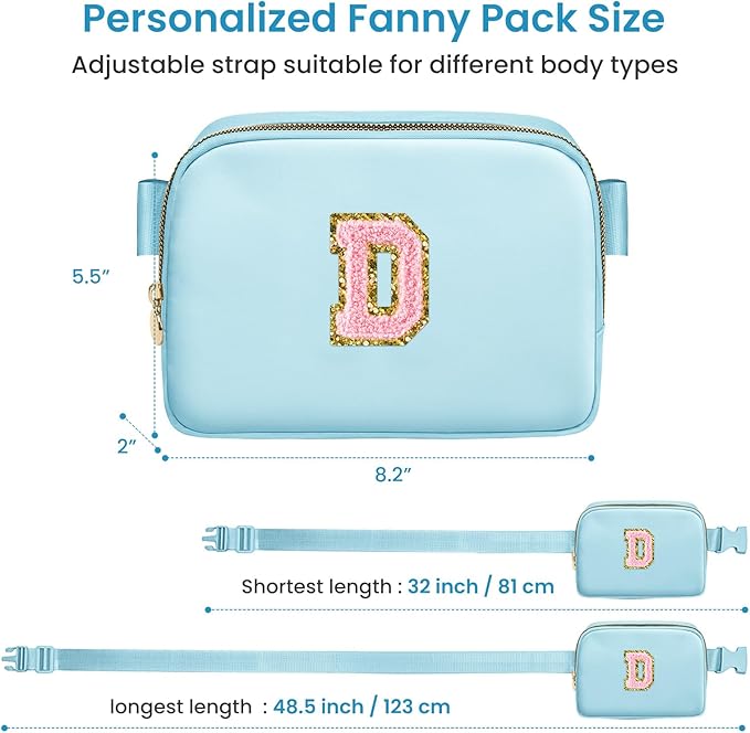 Dance Recital Gifts for Girls, Birthday Gifts for 4 5 6 7 8 9 10 11 12 13 Year Old Girls Kids Teen Tween, Initial Fanny Pack Small Crossbody Bag Cross body for Teen Girl Belt Bag Purse (Blue，D)