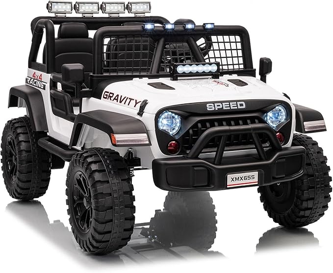 24V Ride on Car for Kids, 2 Seater Electric Truck with Parent Remote Control, Spring Suspension, 2 Speeds, LED Headlight & Music Player, Kids Electric Vehicle for Aged 3-8 Years, White