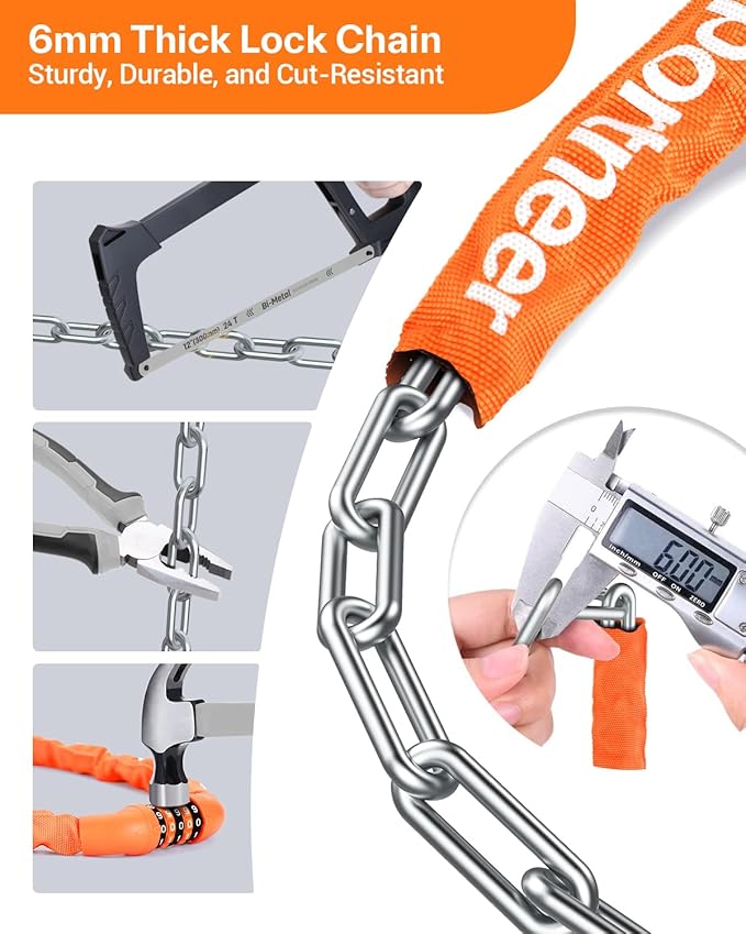 Sportneer Bike Lock: 5 Digit Combination High Security Anti Theft Bike Chain Lock - 3.2/3.6/4ft Heavy Duty Keyless Bicycle Lock for Bike, Motorcycle, Scooter, Door & Gate - 4/6mm Thick, Easy to Use