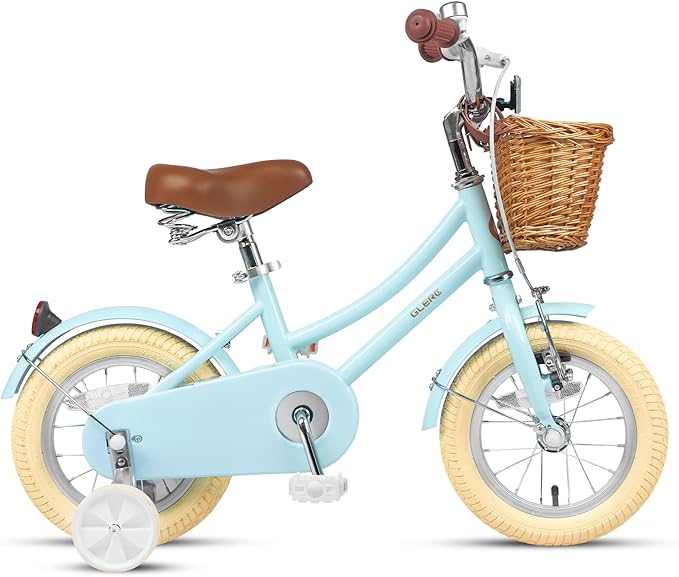 Glerc Little Molly 12-20 Inch Kids Retro Cruiser Bike for 2-13 Year Old with Wicker Basket & Training Wheels/Kickstand, Multiple Colors