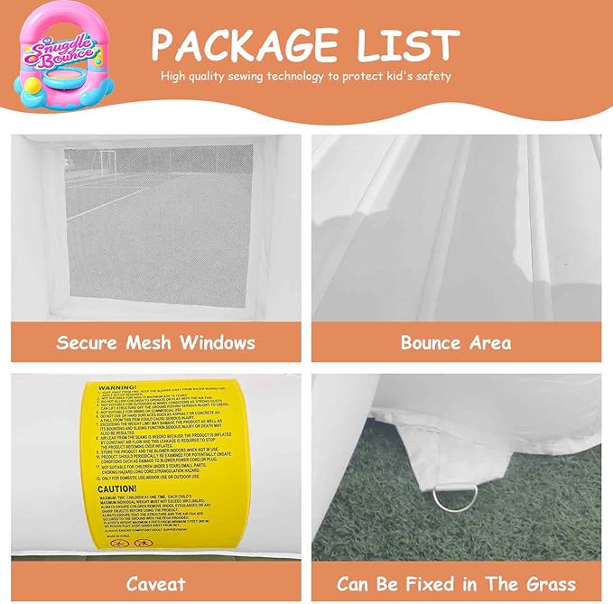 12.5FTx7.1FT White Inflatable Bounce House Inflatable Castle with Slide and Ball Pool Indoor and Outdoor Toys for Active Kids Used for Inflatable Products for Birthday Parties and Holiday Decorations