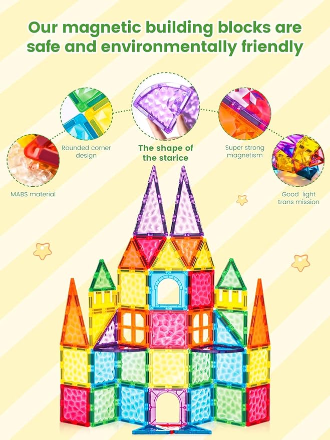 Magnetic Tiles - 3D Building Blocks for Toddlers 1-3 & Kids Ages 4-8, STEM Educational Magnetic Toys