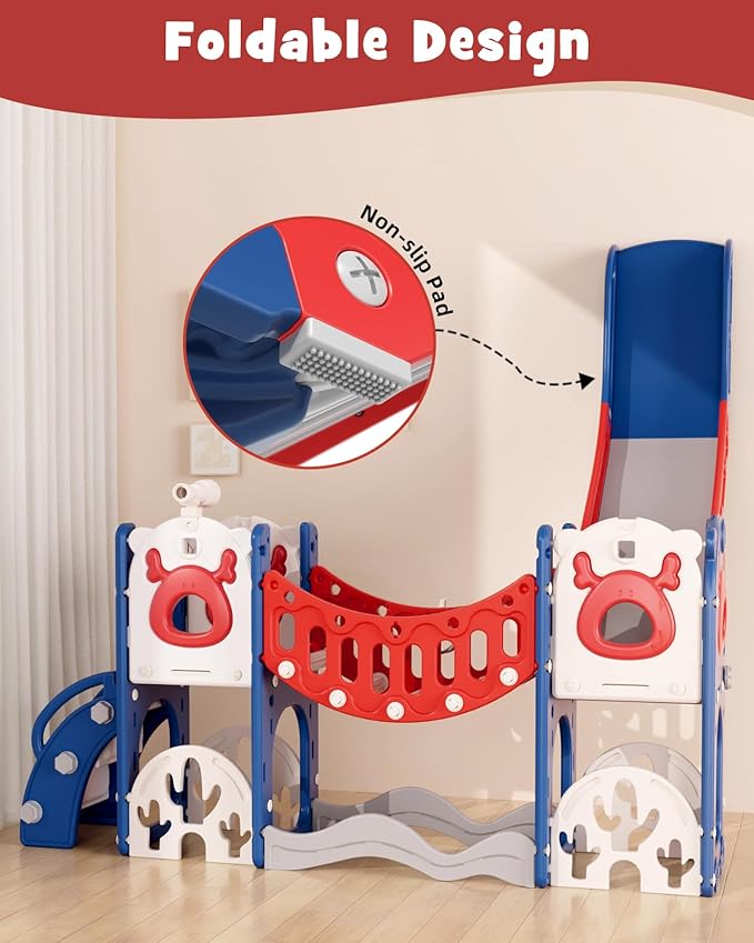 XJD Toddler Slide,11 in 1 Kids Slide for Toddlers 1-3, Toddler Climbing Toys,New Upgrade with Golf Set, Basketball Hoop for Indoor Outdoor Playset (Blue Red)