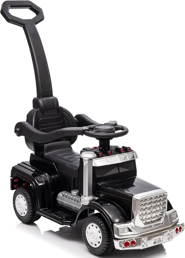 3-in-1 Ride on Push Car for Toddler with Handle, Toddler Ride on Toy for Boys Aged 1-3, Stroller Sliding Walking Car w/Music, Horn and Lights - Black