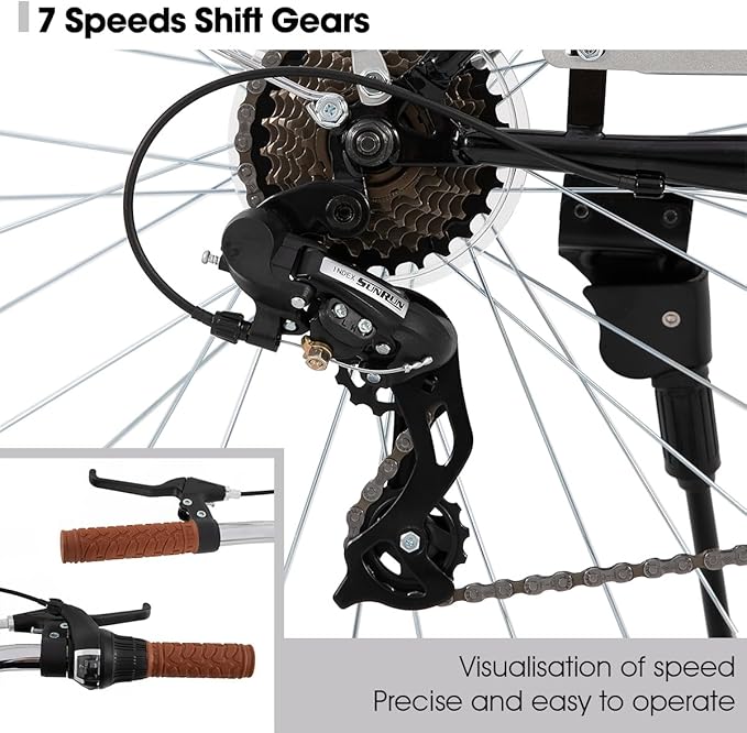 HILAND 26 inch Complete Beach Cruiser Bike for Adults, 7 Speed Step-Through Frame Womens Bicycle with Rear Rack, Retrospec Bike Commuter City Bicycle for Men