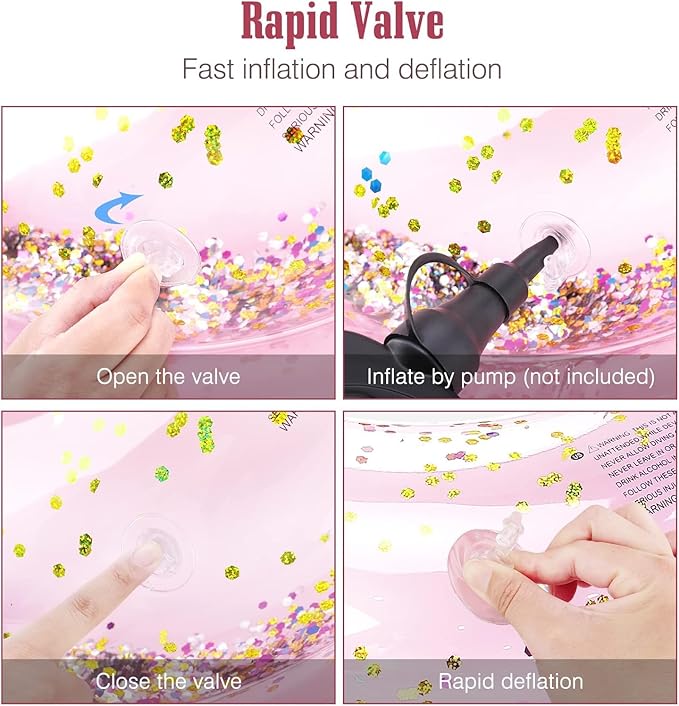 HeySplash Pool Floats for Adults, Large Floats Inflatable Floatie Loungers with Glitter, Swim Tube River Lake Wedding Bride Engagement Party Decor Toy Raft, Flower Bachelorette Fun Decor, Light Pink