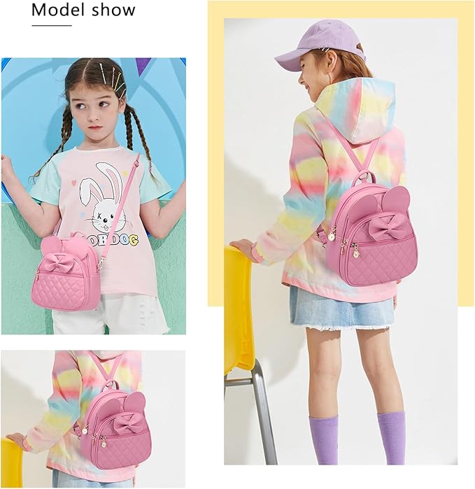 KL928 Girls Mini Backpack Bowknot Polka Dot Cute Small Daypacks Convertible Shoulder Bag Purse for Women