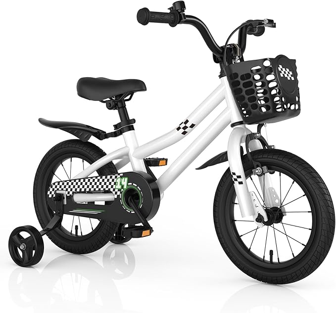 COSTWAY Kids Bike, 12 14 16 18 Inch Toddler Bike for Boys & Girls Aged 3-8 Years Old, Kids Bicycle w/Removable Training Wheels, Handbrake & Coaster Brake, Basket, Bell