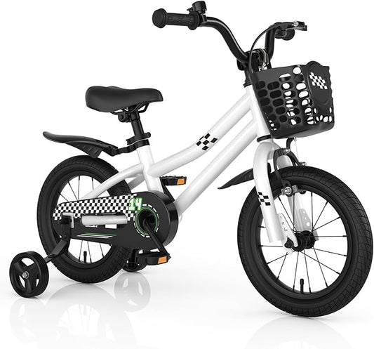 COSTWAY Kids Bike, 12 14 16 18 Inch Toddler Bike for Boys & Girls Aged 3-8 Years Old, Kids Bicycle w/Removable Training Wheels, Handbrake & Coaster Brake, Basket, Bell