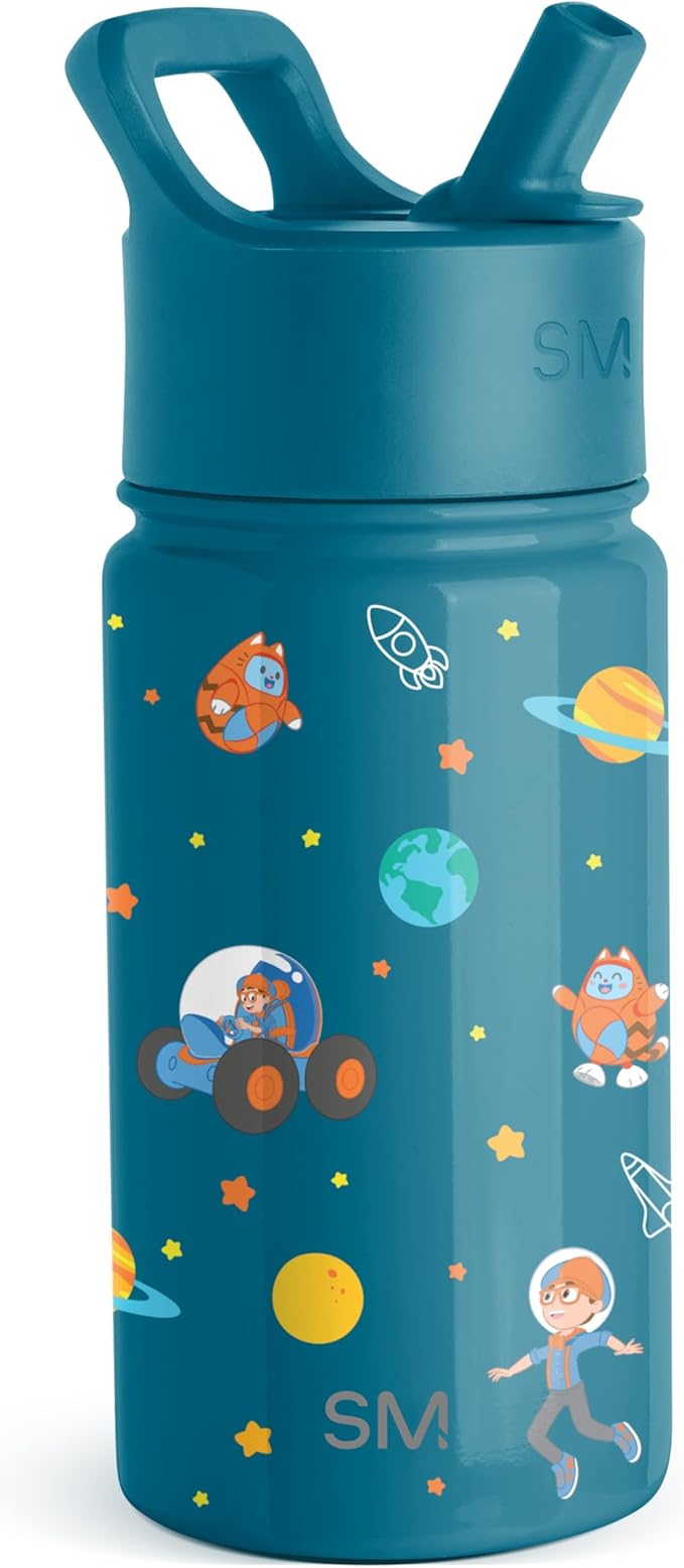 Simple Modern Kids Summit Water Bottle with Straw Lid | Blippi 14oz Stainless Steel Cup Insulated Tumbler for Toddlers, School | Blippi Space