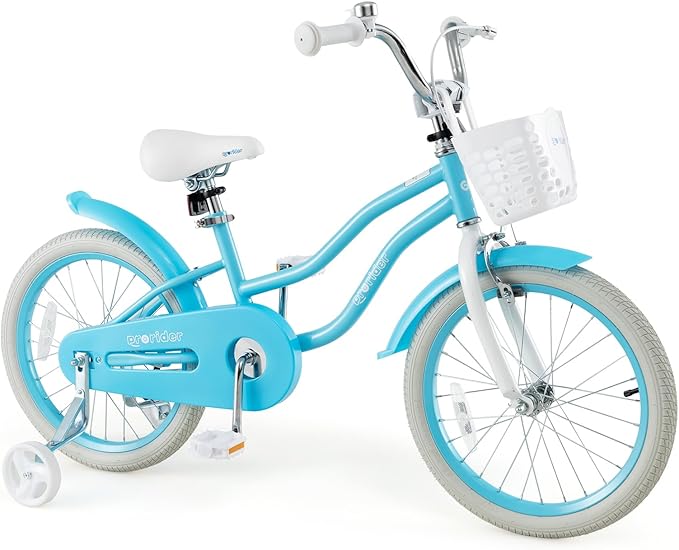 BABY JOY Kids Bike, 12 14 16 18 20 Inch Boys Girls Bike w/Adjustable Seat, Removable Basket, Handbrake & Coaster Brake, Training Wheels or Kickstand, Kids Bicycle with Multi-Color