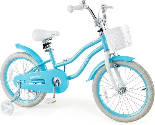 BABY JOY Kids Bike, 12 14 16 18 20 Inch Boys Girls Bike w/Adjustable Seat, Removable Basket, Handbrake & Coaster Brake, Training Wheels or Kickstand, Kids Bicycle with Multi-Color