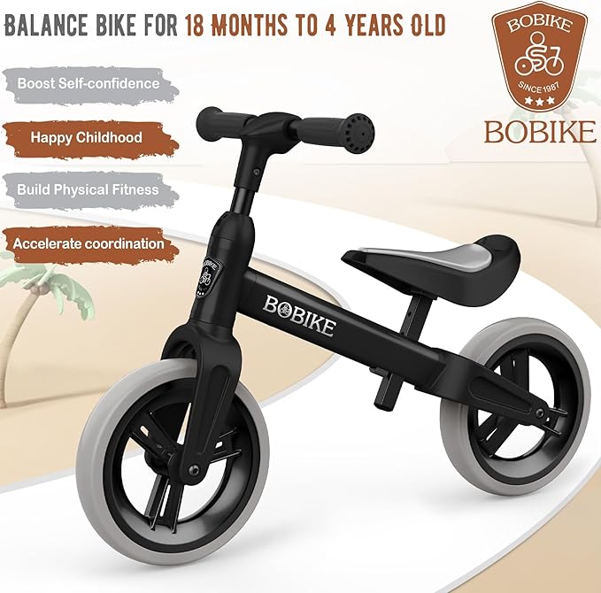 Bobike Toddler Balance Bike Toys for 1 to 4 Year Old Girls Boys Adjustable Seat and Handlebar No-Pedal Training Bike Best Gifts for Kids