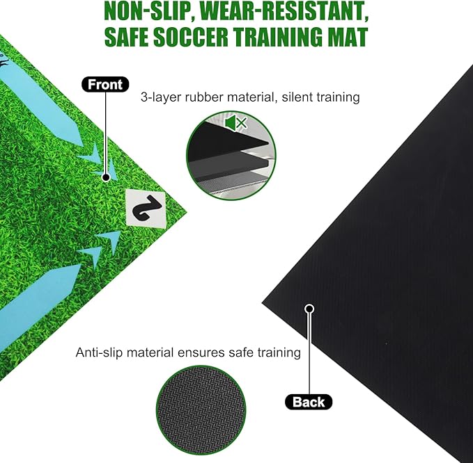 Soccer Training Mat, Anti-Skid Agility Football Footstep Training Mat with Socks, Silent Rubber Soccer Practice Equipment for All Ages, Improve Speed, Strength and Coordination