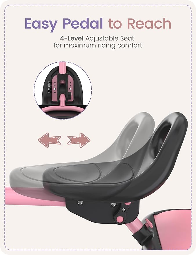 besrey Toddler Tricycle with Bell, Kids Tricycle Age 18 Months to 5 Years, Kids Trike, Toddler Bike for 2-4 Year Olds, Baby Bike, Gifts & Toys for Boys & Girls, Pink