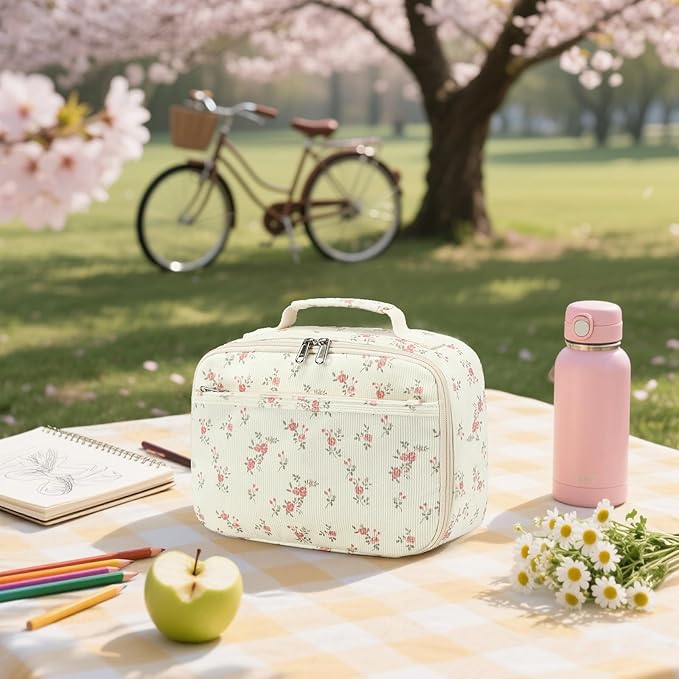 Bluboon Kids Girls Lunch Bag Insulated Lunch Box for school Corduroy Lunch Cooler Organizer School Kids Lunch Tote