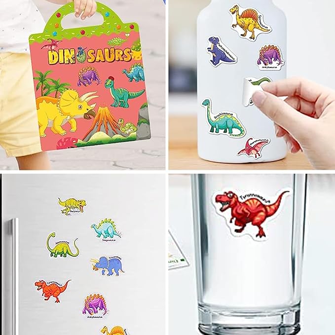 Reusable Sticker Books for Kids, Travel Removable Toddler Dinosaur Sticker Books for 3 4 5 Year Old Girls Boys Birthday Gifts Educational Learning Toys