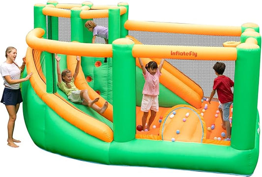Bounce House Inflatable Bouncy Castle with Large Jumping Area Double Slide Bouncer for Kids and Toddlers