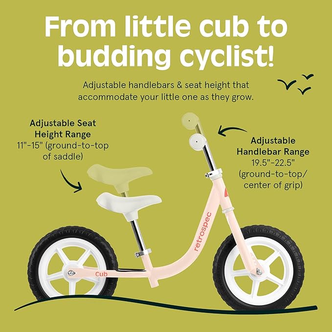 Retrospec Cub Toddler Balance Bike for Ages 18 Months - 3 Years - 12in No-Pedal Beginner Bicycle with Adjustable Seat, Puncture-Proof Tires & Safe Low Frame Design