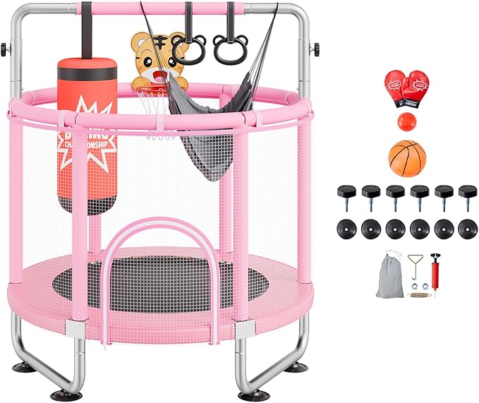 VEVOR 5FT Trampoline 50"/55"/56 * 35" for Indoor/Outdoor use for Toddlers, Foldable Mini Baby with Foam Handle, Recreational Birthday Gift