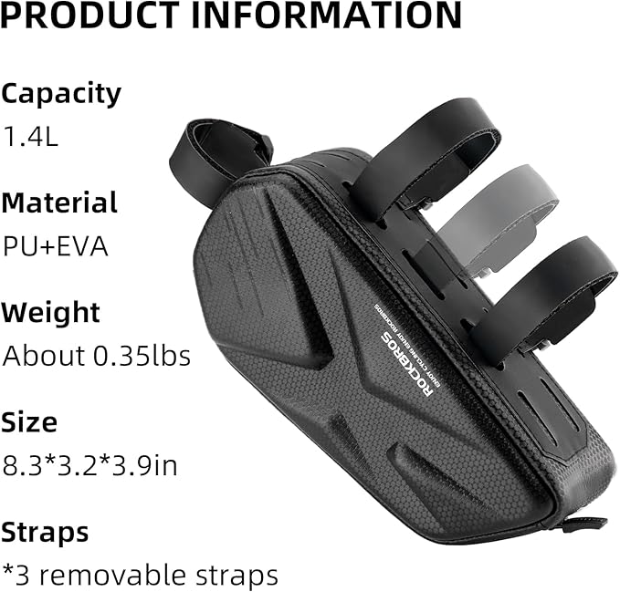 ROCKBROS Top Tube Bag Hard Shell Bike Tube Bag Pouch 1.4L Capacity Bike Frame Bag Cycling Accessories