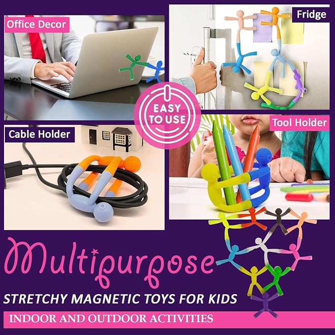 MAGMEN Enhanced Grip Magnetic Fidget Figures for Kids 3-8 & Toddlers | 10-Piece Solid Colors Multipurpose Magnets Set for Travel, Road Trip, Office & Stocking Stuffer Gifts.