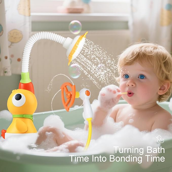 Baby Bath Sprayer Toy for Toddlers-Adjustable Water Flow Rinser with 3 Squirting Ducks & Bathtub Shower Head,Fun Bath Time Gift for 1 2 3 Year Old Kids, Babies & Newborns