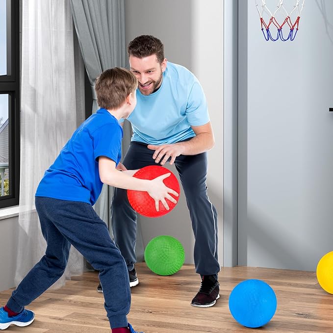 Kickball Set, 8.5 Inch Playground Ball, 4 Pcs Dodgeball Kickballs with 1 Pump, Rubber Kick Balls for Kids Adults Outdoor, Official Size Bouncing Hand Balls for Camps and Schools