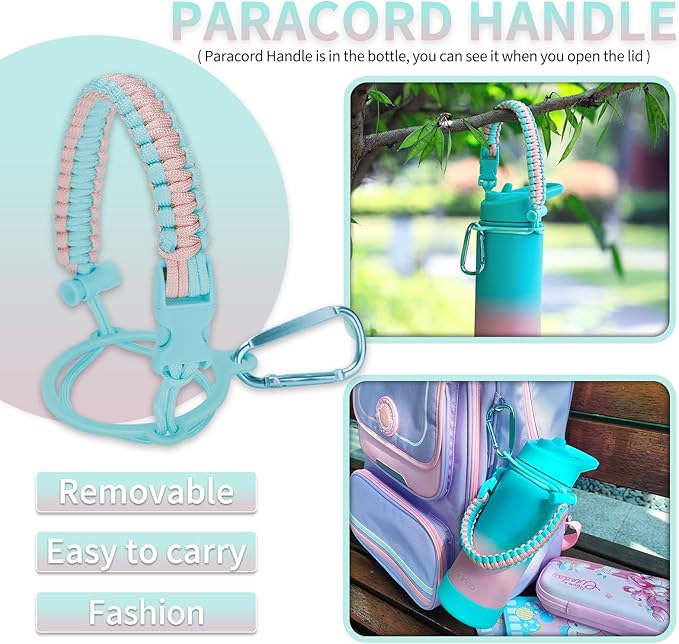 Mininoo Girls Water Bottle for School, 16oz Stainless Steel Insulated Metal Water Bottle with Straw Lid for Boys (Sky/Pink)