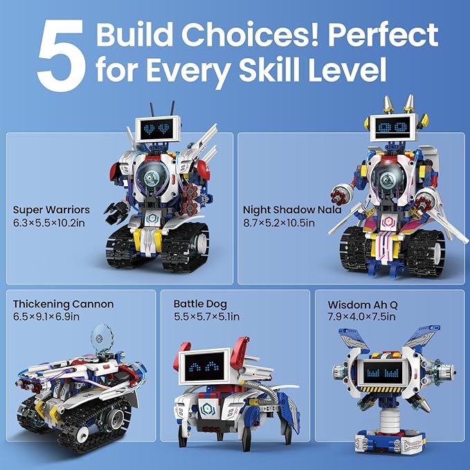 5-in-1 STEM Robot Building Kit for Kids Ages 6-16, Remote & App Controlled, Rechargeable Engineering Learning DIY Coding Toy, Educational Building Blocks Gift for Girls & Boys (603 PCS)