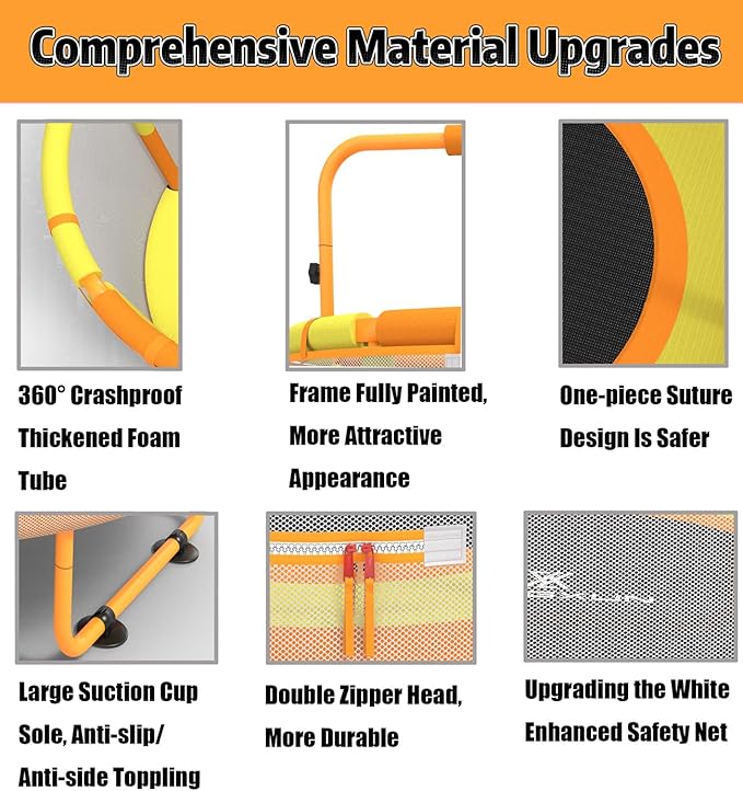 LANGXUN 60" Trampoline for Kids, 5ft Toddler Mini 6-in-1 Trampoline Indoor Outdoor with Swing, Basketball Hoop, Dart Board, Rings, Christmas Toys Birthday Gifts for Girls Boys