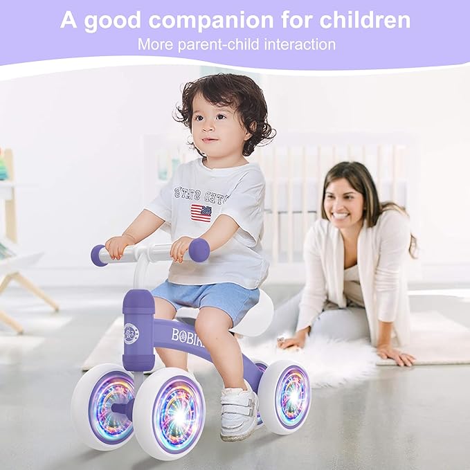 Baby Balance Bike Toys for 12-36 Months Kids Toy Boy and Girls Gifts Toddler Best First Birthday Gift Children Walker No Pedal Infant 4 Wheels Bicycle (Colorful, Purple-Light)