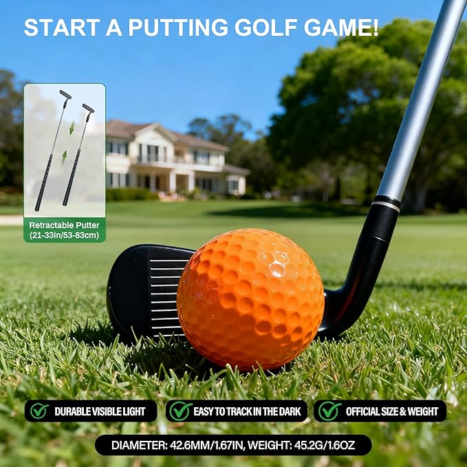 Light Up Golf Play Set - Upgraded Kids Toy Golf Putting Game Set with 6 LED Targets, 2 Clubs, 6 Balls (2 Glow), Night Golf Toys Gifts for Kids Golfers Family Indoor Outdoor Beach Lawn Park