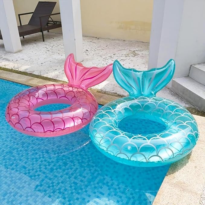 Children Swimming Ring, Inflatable Pool Floats Swim Tube Raft Toy with Fruits Mermaid Decorations Summer Water Fun Lounge Beach Lake Party Supplies for Kids