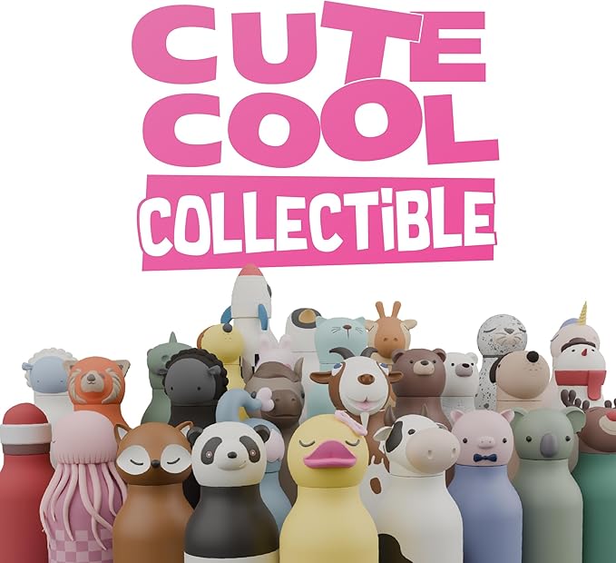 asobu Bestie Bottle Insulated Stainless Steel Water Bottle with Detachable Soft Animal Head Fun Drinking For Kids and Teens with Flexible Reusable Straw 16 Ounce (Duck)