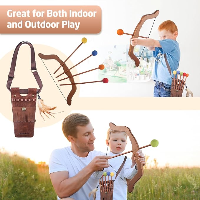 Bow and Arrow for Kids Wooden Archery Toy for Aged 3+, Archery Set with 6 Arrows,Targets and Quiver, Indoor and Outdoor Toys for Children Boys & Girls