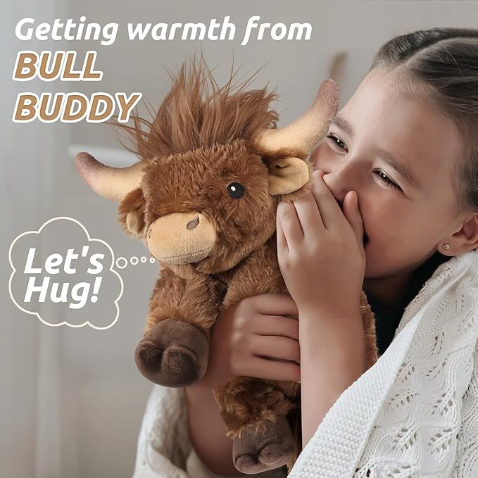 Cuckool Bull Stuffed Animals, Microwavable Stuffed Animals Adorable Fluffy Bull Plush for Warmth & Comfort, Heatable Coolable Lavender Scent Toys, Cute Soft Plushies Gift for Kids Boys Girls & Adults