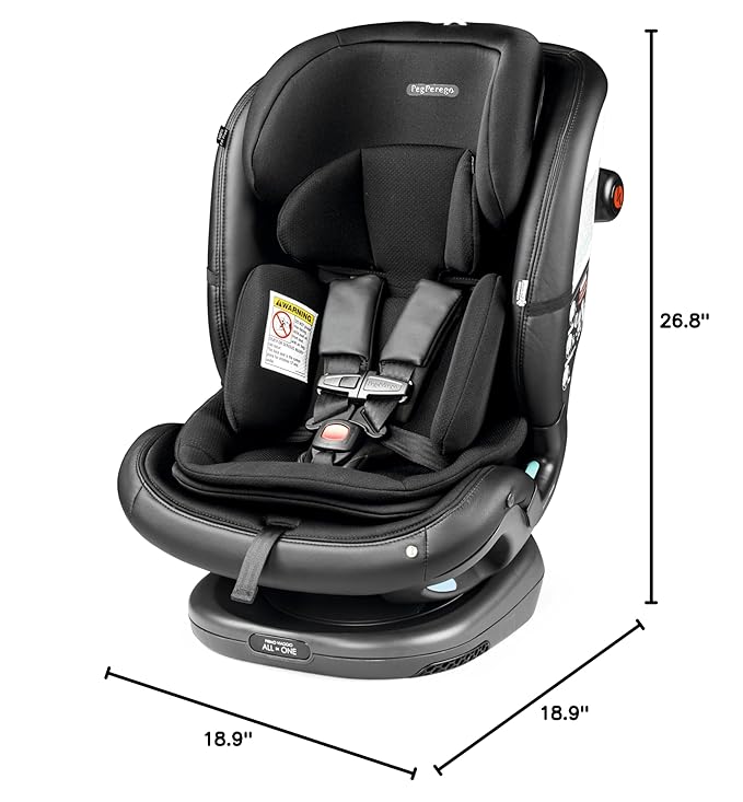 Peg Perego Primo Viaggio All-in-One Convertible Car Seat – Newborn to 10+ Years – 5-120 lbs – Height Adjustable & Slim, 100% FR-Free, Made in Italy, Licorice (Black)
