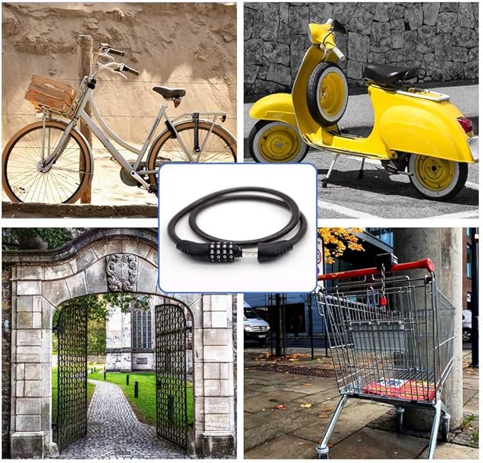 Bike Lock Cable, 30-inch Combination Lock, 4-Digit Resettable, Black