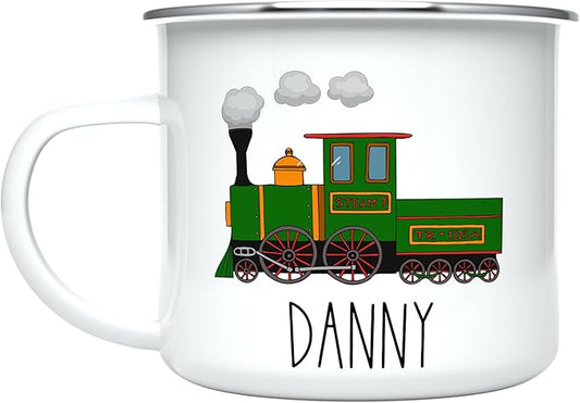 Personalized Mug for Kids, Boys, Girls | Customized Cocoa, Hot Chocolate, Coffee & Milk Cup | Custom Name Birthday Gift Party Favors | 11 Oz Stainless Steel Camping Mug Unbreakable | Train