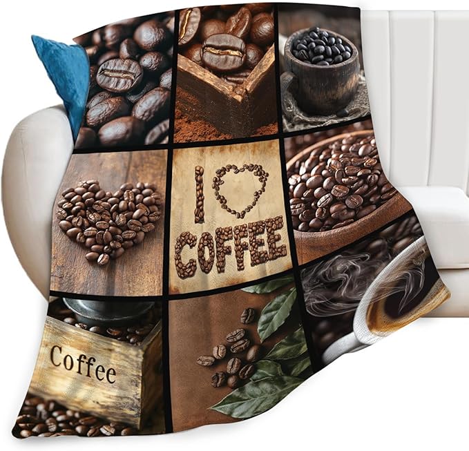 Coffee Blanket for Women, Coffee Lover Fleece Blanket Gifts for Mens, Warm Cozy Soft Flannel Stuff for Bed Sofa Couch 80" x 60"
