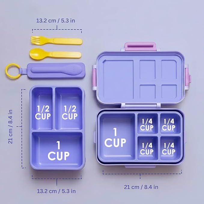 ovve® Ultimate Kids Bento Box & Cutlery Set - Leakproof Lunch Box for Kids with Interchangeable Inserts, BPA-Free, Dishwasher & Microwave Safe - Lunch Containers for School & Preschool (Purple)