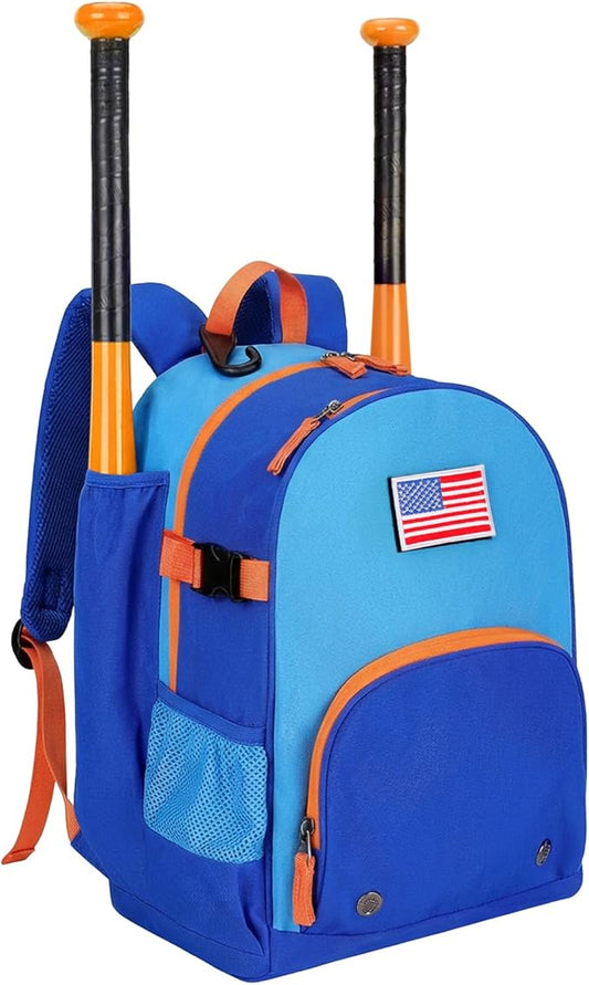 Choco Mocha Kids Baseball Bag, Large Youth Baseball Backpack Softball Bag for Girls T-Ball with Bat Holder