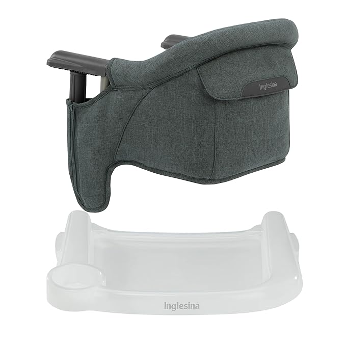 Inglesina Fast Table Chair - Charcoal Gray Melange + Fast Dining Tray - Portable Baby High Chair - for Babies & Toddlers up to 37 lbs - Fits Tables 0.8'' to 3.5'' Thick - Compact - Travel Bag Included